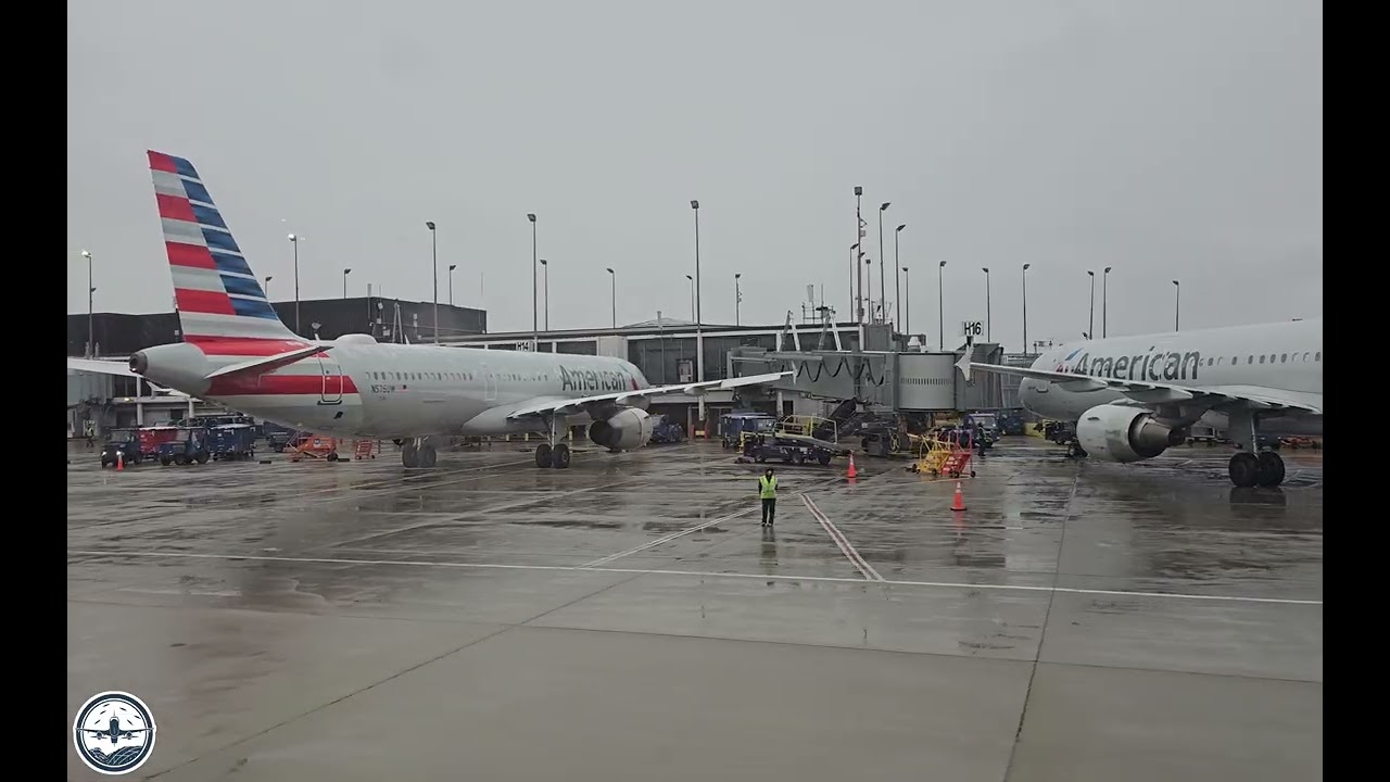 ORD - Taxiing at a snowy O'Hare International Airport in American's terminal area 3/22/2024