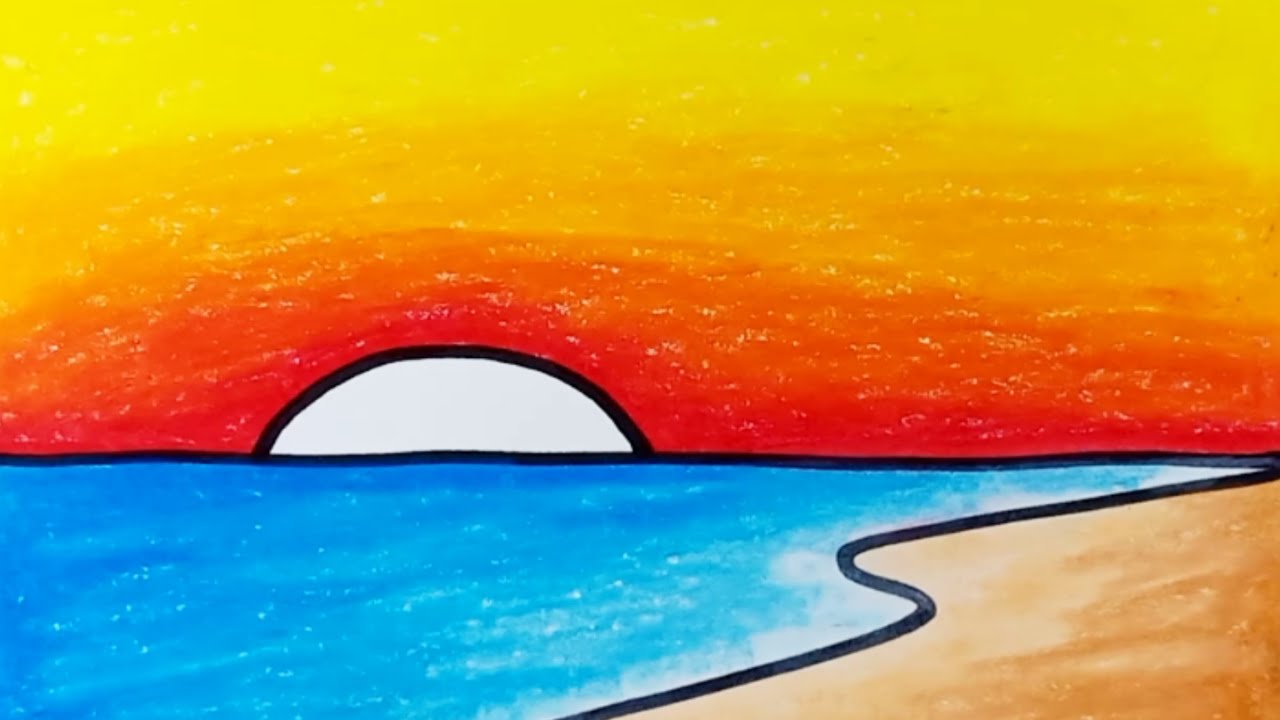 How To Draw Scenery Beach And Sunset Step By Step |Drawing Easy Scenery ...