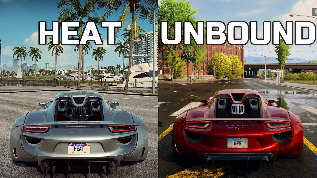 Need For Speed: HEAT vs UNBOUND - Porsche 918 Spyder - Side by