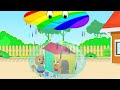 Familia de Gatos - Lluvia de Arcoiris y Una Gran Burbuja de Jabón Dibujos animados para niños