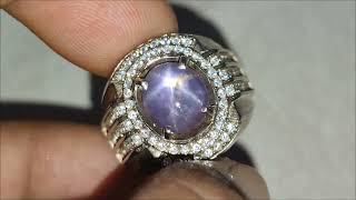 Natural Star Blue Sapphire Srilanka 4ct GRI Star Main Kenceng Good Luster Ring Perak Tebal Mewah