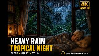 99% DARK COZY ROOM 🌧️ Heavy Tropical Rain | Sleep & Relaxing piano