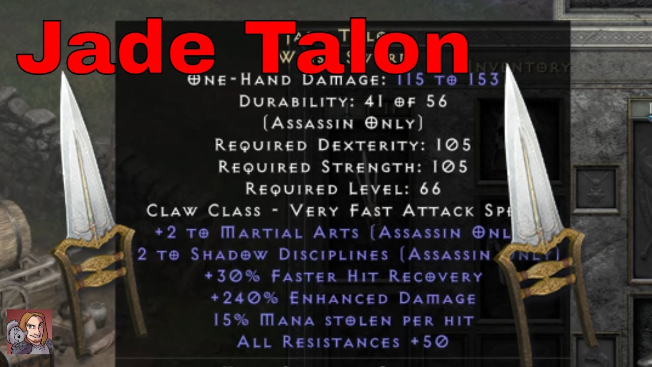 D2R Unique Items Jade Talon (Wrist Sword) YouTube