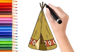 How to draw cartoon teepee