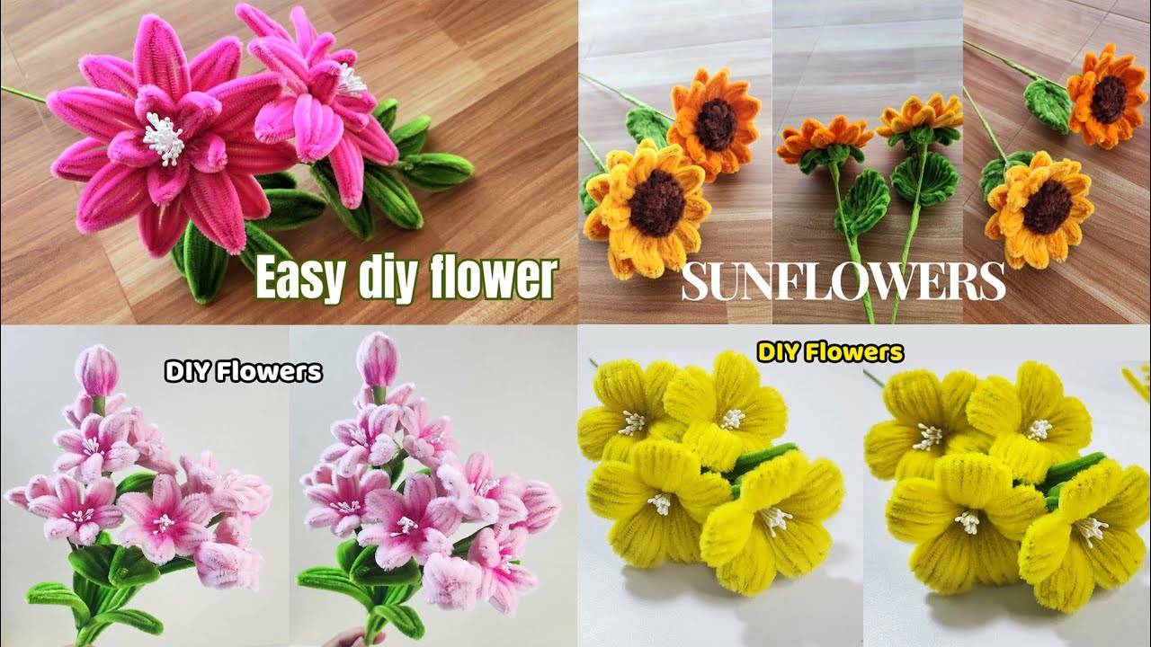 Handcraft Tutorial 4 Easy DIY Flower Tutorials 🌼 | Beautiful Handmade Flowers | Handcraft ...