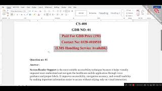 CS408 GDB No 01 Solution 2026  Solution || BY VU ASSIGNMENT ||