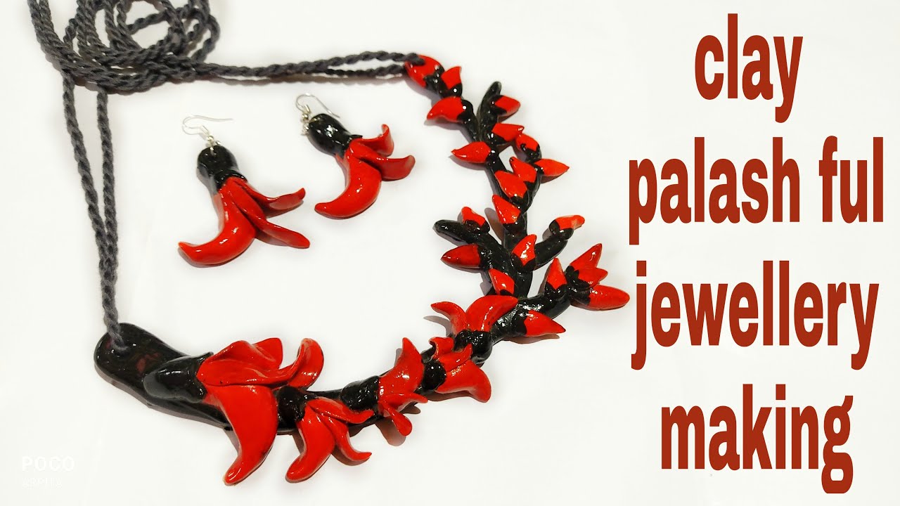 Clay jewellery making at home| Palash ful jewellery making | hasuli necklace making