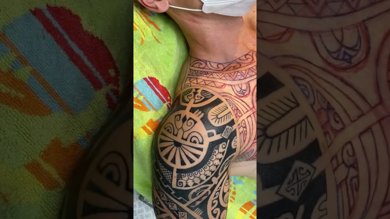Work in progress, Polynesian tattoo sleeve and chest