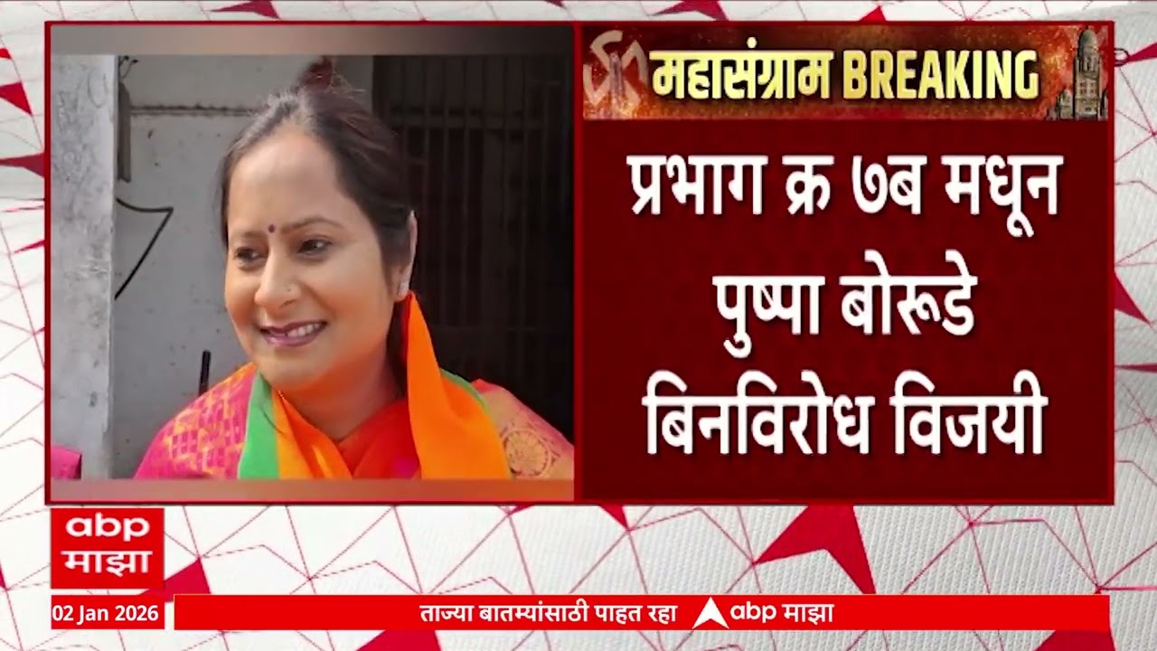 Ahilyanagar Mahapalika : प्रभाग क्र 7 ब मधून पुष्पा बोरुडे बिनविरोध विजयी