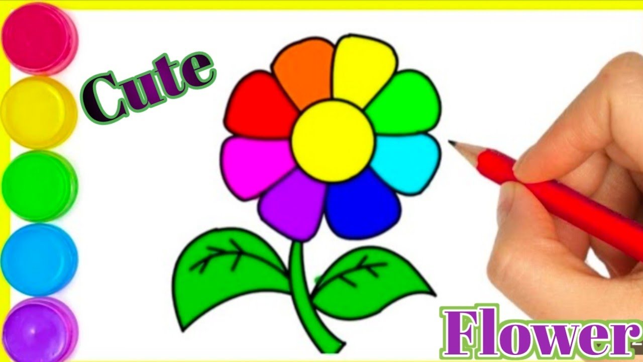 How to draw a cute flower🌸🌺 / Rainbow🌈 flower🌼🌹 drawing simple & easy 4 ...