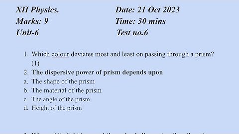 Physics Test no. 6 Prism formula #opticsphysics #pseb #rimple_mam