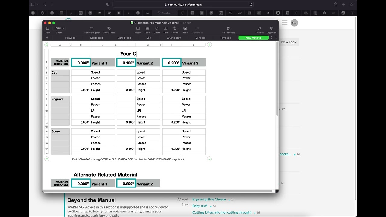 Adding New Tabs to the Materials Journal