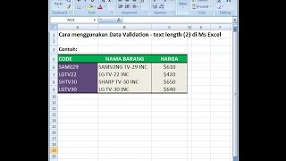 Excel 2007 tutorial |Cara menggunakan Data Validation - text length (2) di Microsoft Excel