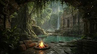 Hidden Jungle Temple Ambience 🌿 Waterfall, Campfire & Ancient Ruins | 2 Hours screenshot 2
