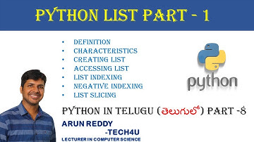 PYTHON TELUGU PART - 8 || PYTHON LIST || LIST INDEX || NEGATIVE INDEX || LIST SLICE ||