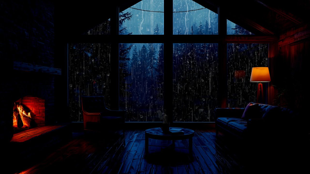 Cozy Room Ambience on Rainy Night | Gentle Rain on Window & Fireplace Sounds to Sleep