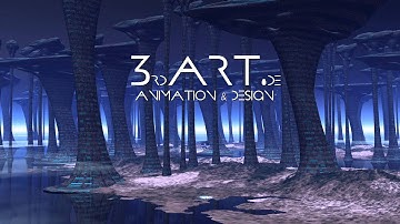 3D animation hovering sphere in surreal science fiction forest