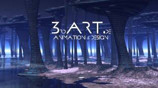 3D animation hovering sphere in surreal science fiction forest