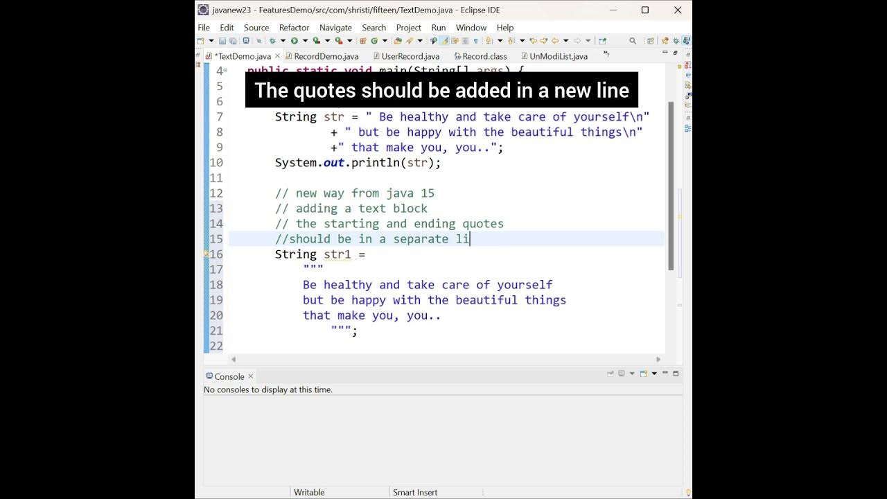 Java 15 feature add multiline string text block in java 