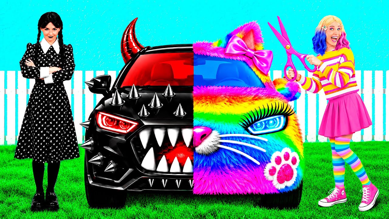 レインボーカーvs 黒い車 チャレンジ | 驚くべき創造的なトリック PaRaRa Challenge