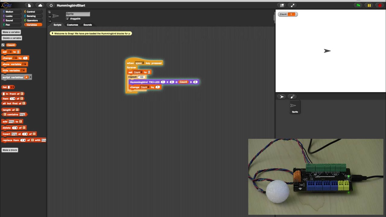 Hummingbird & Snap!: Creating a Program - YouTube
