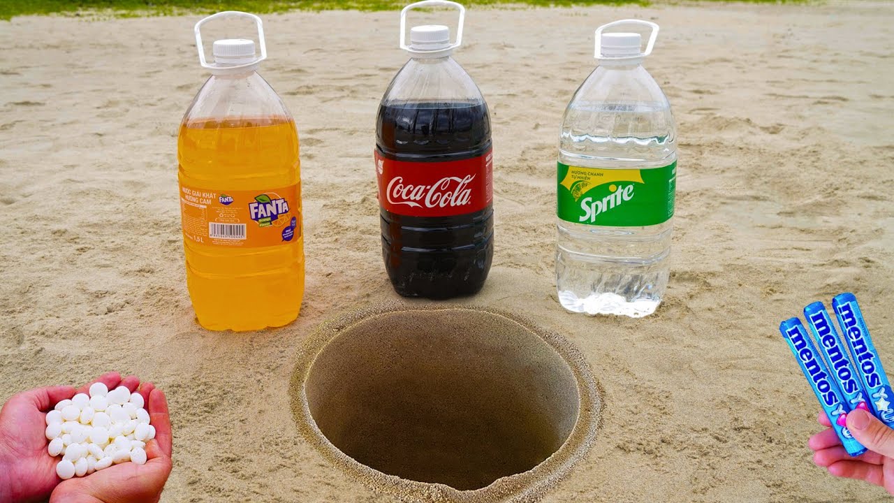 Big Coca Cola, Fanta, Sprite VS Mentos in Big Underground!