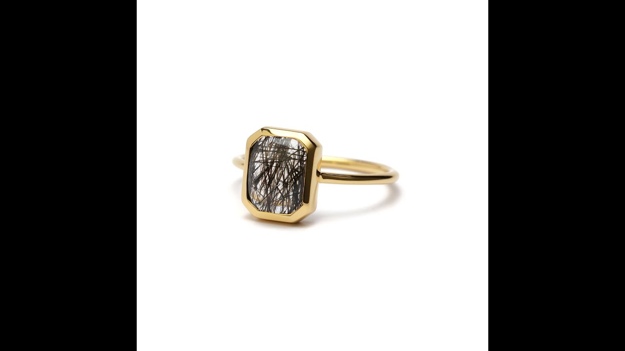 S925 SINGLE STONE THIN RING -BLACK RUTILE QUARTZ- 02 | TOME