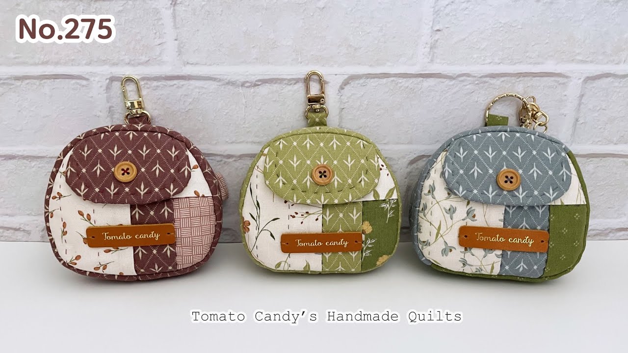 No.275 커버 장식 동글 동전지갑, Round Quilted Coin Pouch with Key Clip, DIY Patchwork Sewing Tutorial
