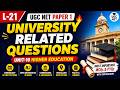 L-21 University Related Questions | Unit-10 Higher Education | UGC NET Paper 1 🔥