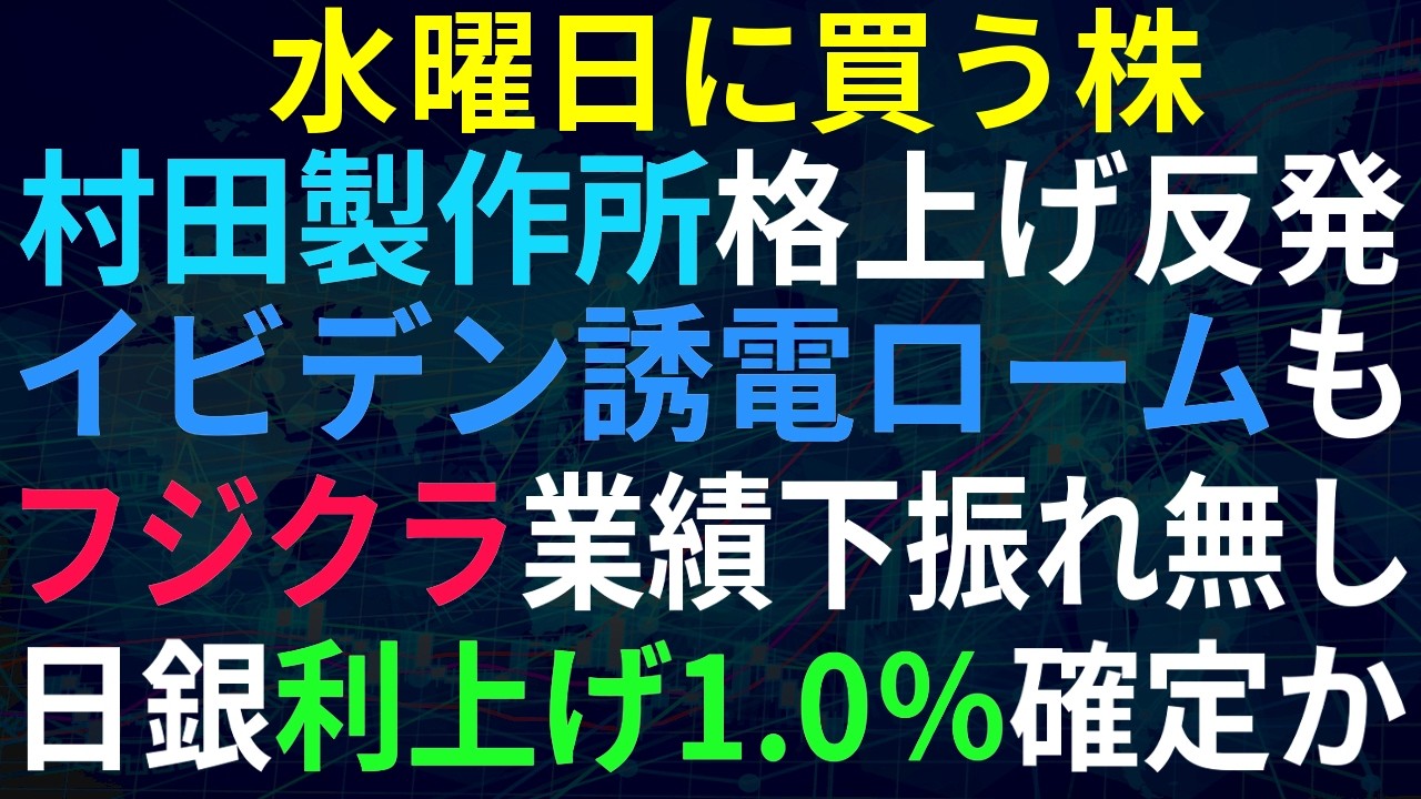 【あすの株相場】6月9日(火) 村田・太陽が目標株価増で大幅反発、イビデン・ルネサスなども / 日銀利上げ確定か!? / フジクラ社長「業績下振れなし、値上げも」/ 物語コーポ月次好調