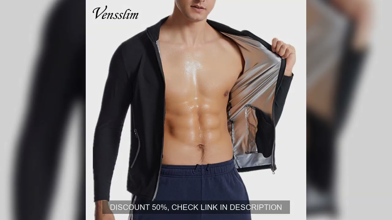 Vensslim Men Sauna Sweat Suit Zipper Waist Trainer Slimming Tops with Packet Fat Burner Body Shaper
