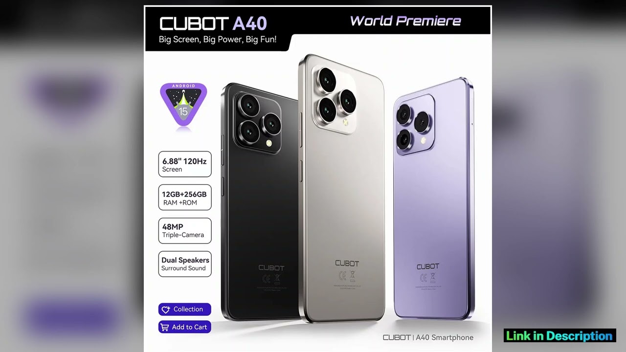 Cubot Smartphone Android 15 A40 12GB RAM256GB ROM 688Inch 120Hz ScreenOctacore 48MP Camera 5100mAh
