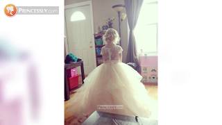 Ball Gown Sweetheart Ivory Lace Pink Tulle Long Flower Girl Dress w/ Horsehair | Princessly Dresses