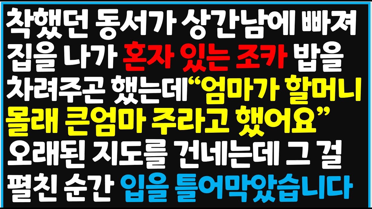 (신청사연) 착했던 동서가 상간남에 빠져 집을 나가 혼자 있는 조카 밥을 차려주는데.. 조카가 준 오래된 지도 역대급 반전이  [사이다사연][감동사연][라디오 드라마][오디오북]