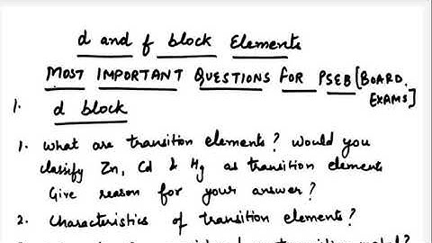 PSEB Most Important Questions d & f block (Part-1)