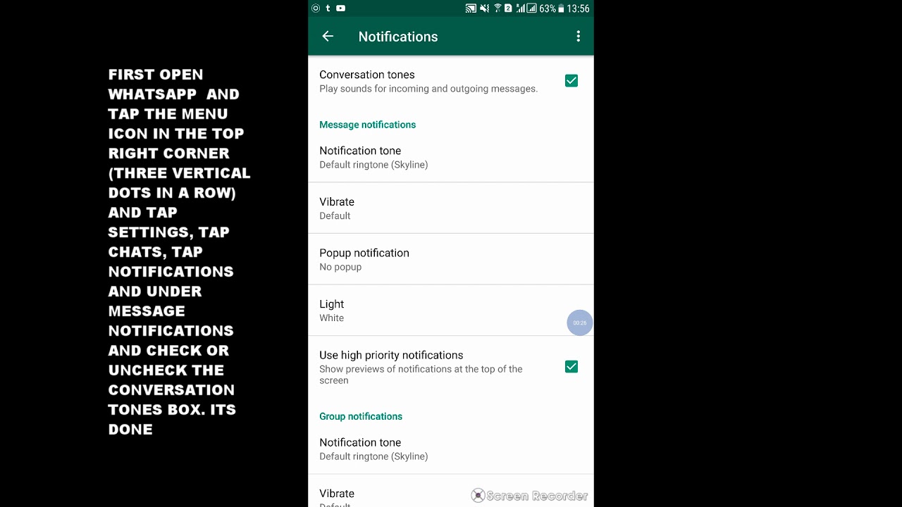 HOW TO DISABLE OR ENABLE CONVERSATION TONES IN WHATSAPP ANDROID YouTube