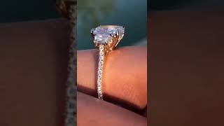 Cushion Three Stone Cut Lab Grown Engagement Ring Hidden Halo Solid Gold Wedding Ring