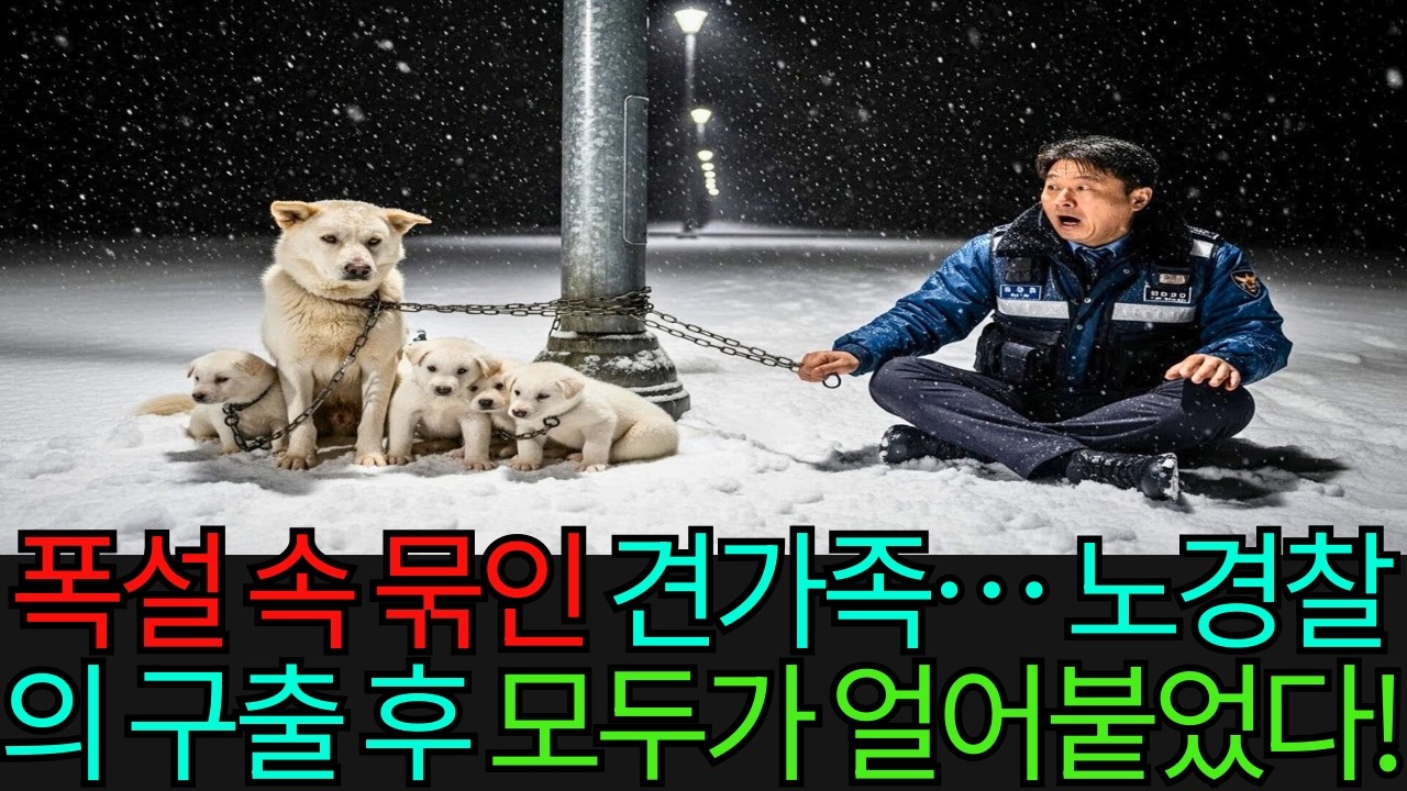 폭설 속 묶여 있던 하얀 견가족… 노경찰이 구하자, 엄마개의 행동에 온 마을이 얼어붙었다!