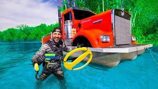 Searching for Treasure with FLOATING SEMI TRUCK!! (Driving on River)