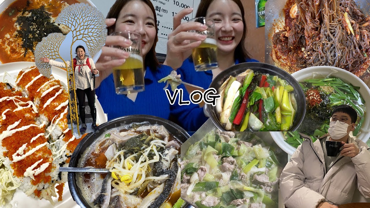 [야채찜편] 눈이 오잖아..⛄️광기의 눈👁️먹방 브이로그(돼지보쌈,순두부우동,불오징어,해내탕,캘리포니아롤,냉면,용문산 등산,냉모밀) KOREAN FOOD MUKBANG VLOG