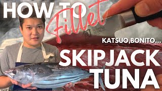 【How to fillet Skipjack Tuna】Ginza’s Sushi Chef turns whole Bonito into sashimi block 【丸ごと‼かつおの捌き方】