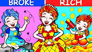 💖Paper DIY💖 Fire Mom &amp; Daughter Rich Life vs Frozen Mom &amp; Daughter Broke Life - Rapunzel Family