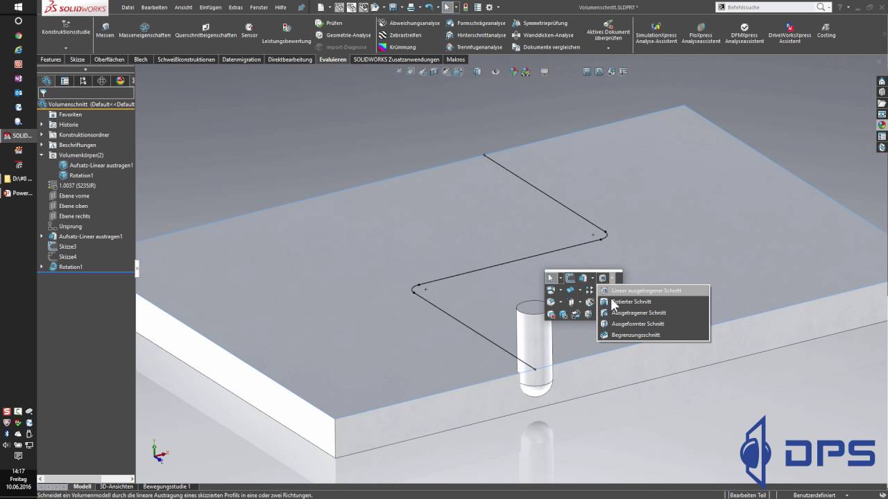 Solidworks Tutorial Schnitt Mit Volumenkorper Youtube