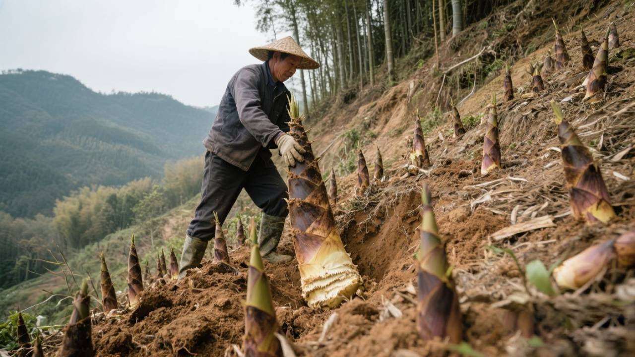 阿峰挑战高难度挖笋，发现一颗大黄芽，全部挖出来简直太爽了！#农村生活#挖笋