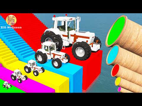 Smallest and Biggest Tractors vs Stairs with Colors Tube - BeamNG #103