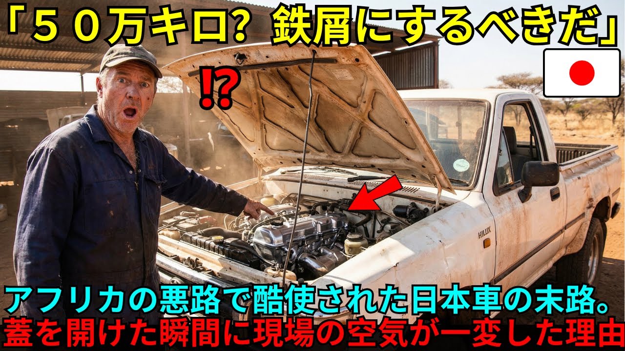 【海外の反応】「走行距離50万キロ？もうスクラップだろ」アフリカの悪路で酷使された日本車。エンジンを開けた現地の整備士が、その中身を見て言葉を失う！
