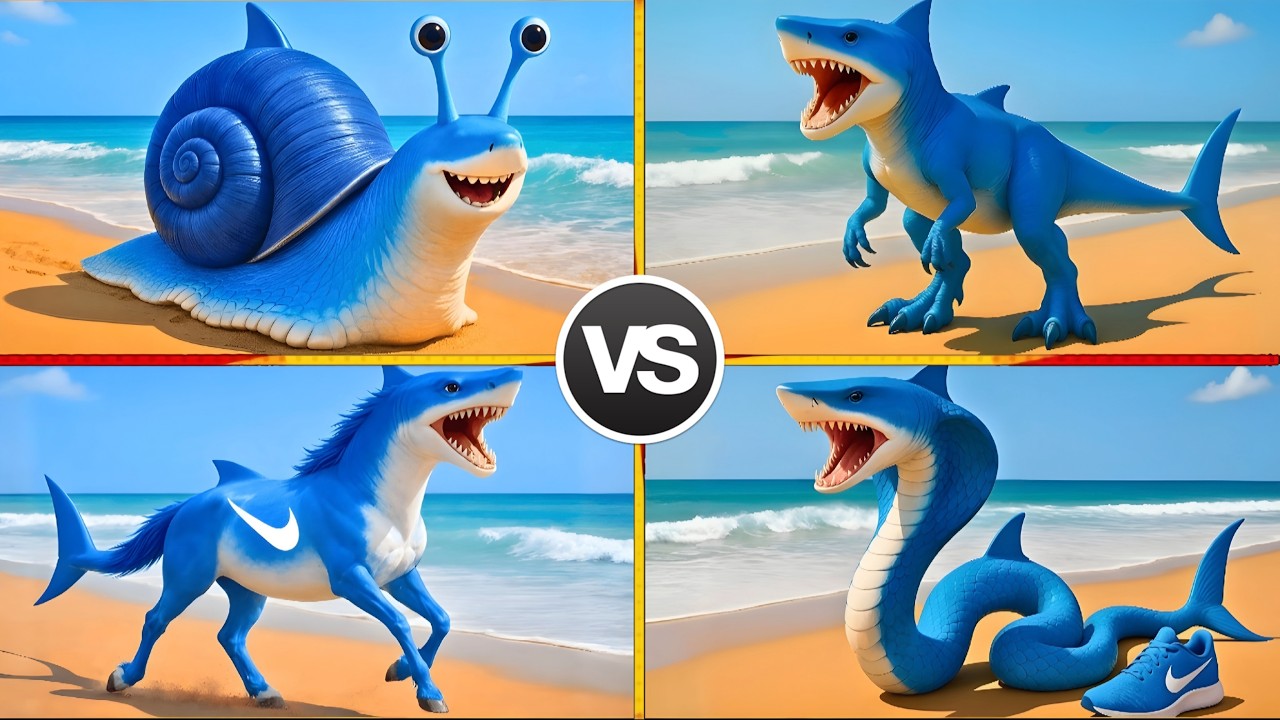 MEGA SHARK 🥳🥰 SHARK SNAIL🆚BRAINROT COBRA SNAKE 🆚BRAINROT HORSE EXTINCTION🆚SHARK SNAKE