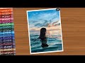 Beautiful Beach scenery drawing with oil pastels - step by step acrylic painting