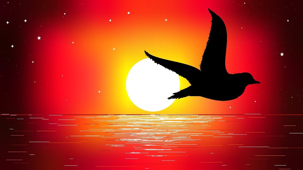How to Draw a Scenery Picture of Birds with Sunrise in MS Paint | Ms paint drawing easy step by step
