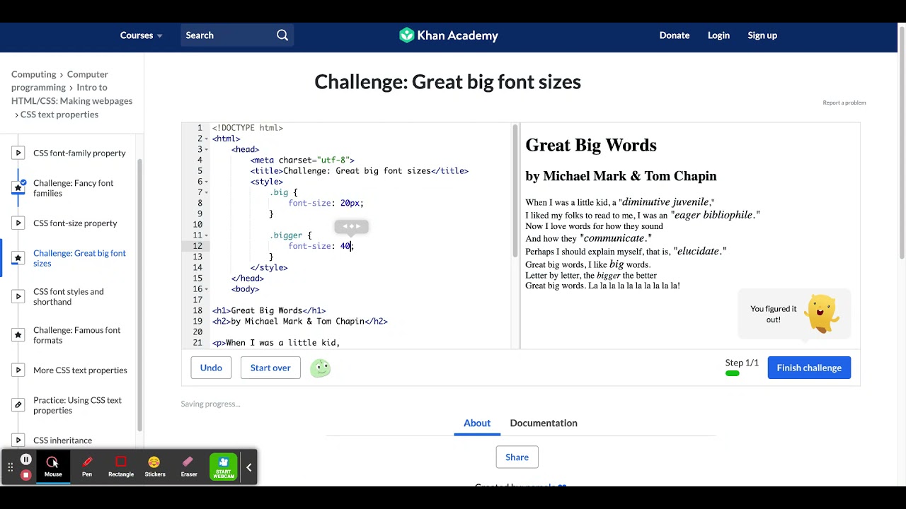 Khan Academy Challenge: Great big font sizes | Melody Jing
